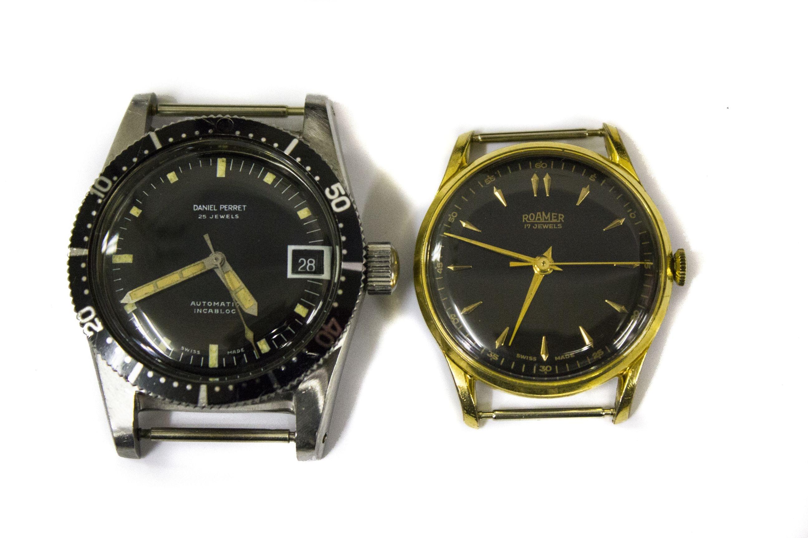 Roamer et Daniel Perret, lot de deux montres rondes mécaniques sans bracelet