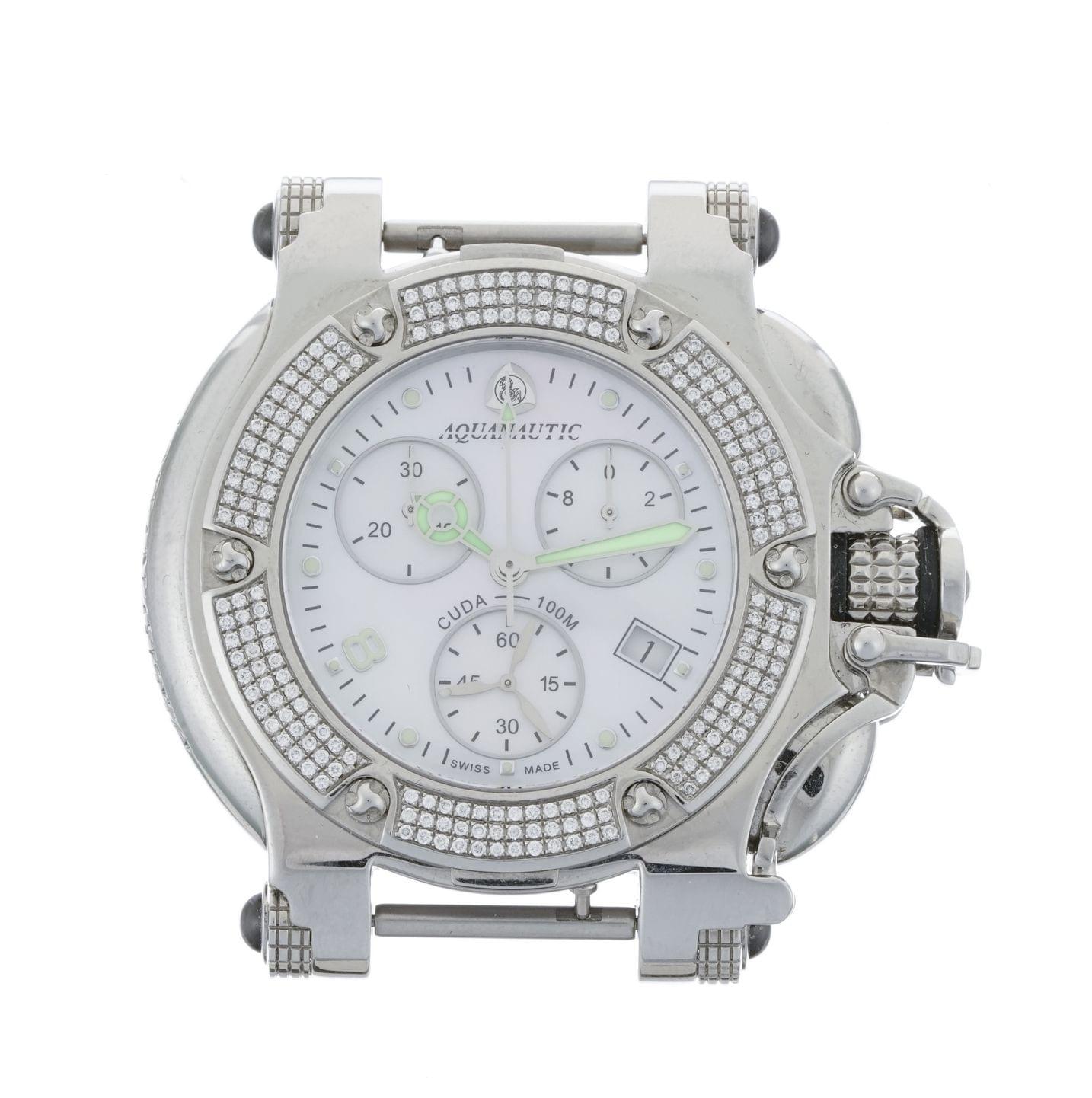 Aquanautic Cuda, montre ronde chronographe à quartz sans bracelet sertie de diamants