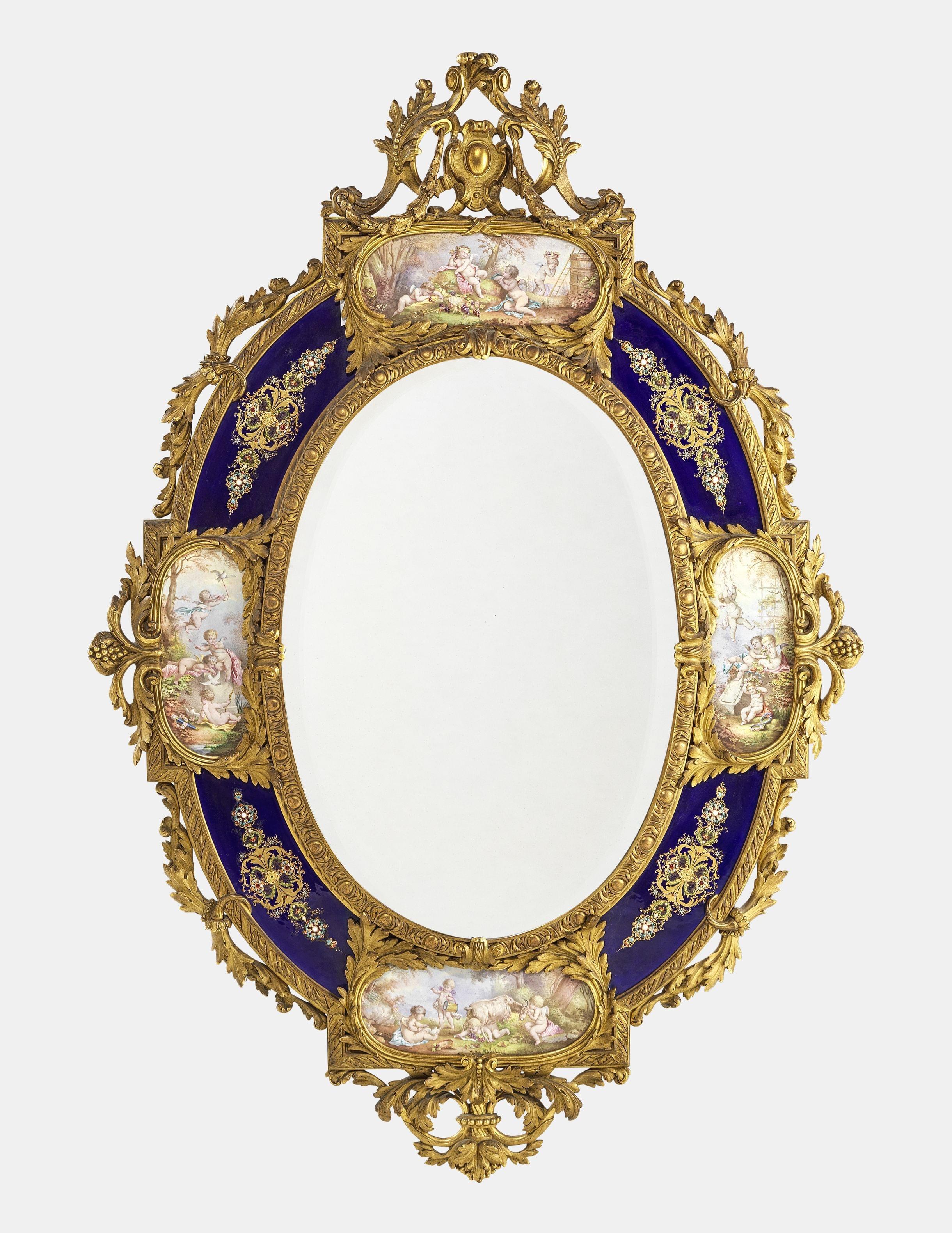 Important miroir ovale d'époque Napoléon III