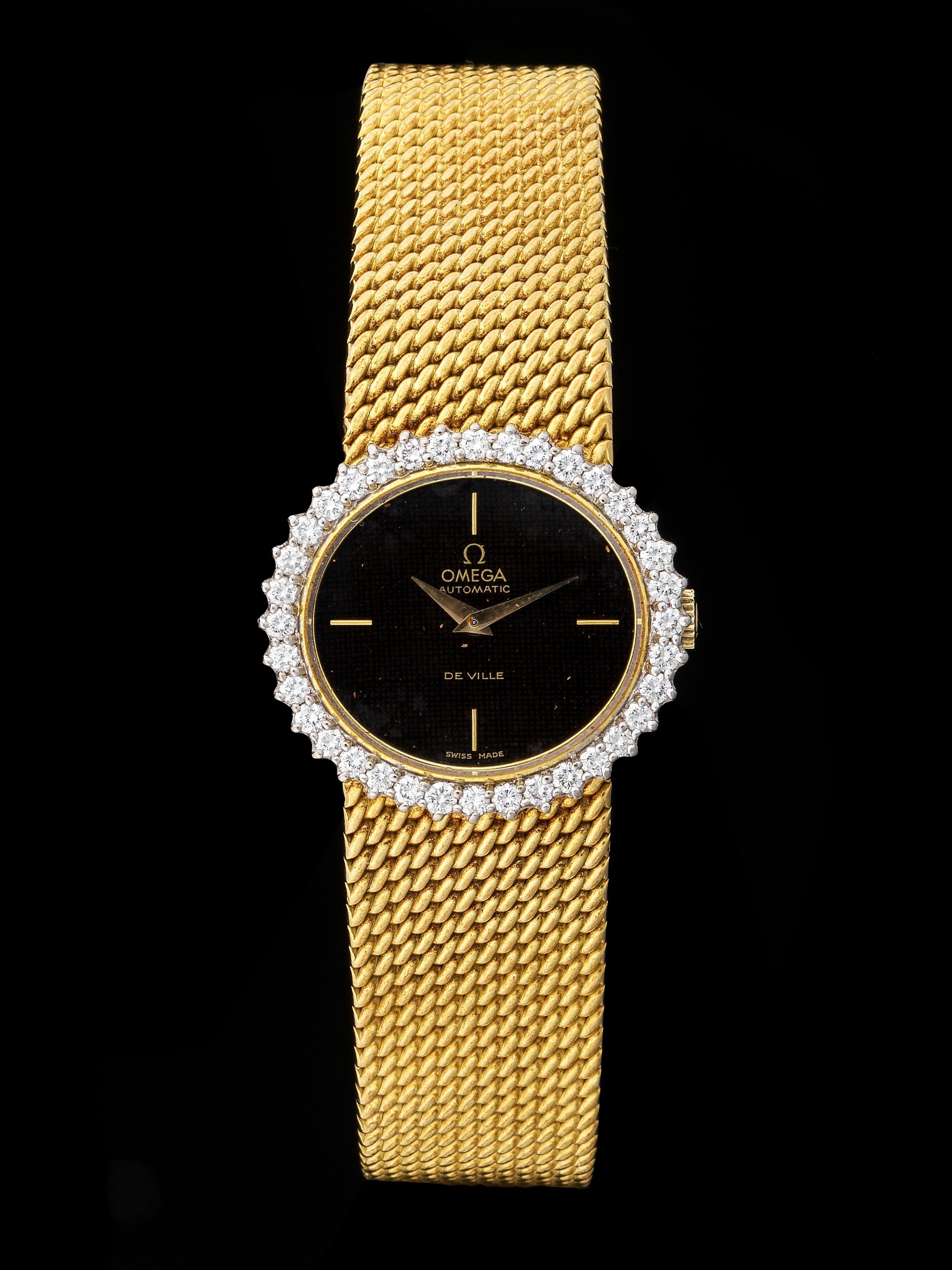 Omega, montre bracelet ovale automatique sertie de diamants (total env. 0,5 ct)