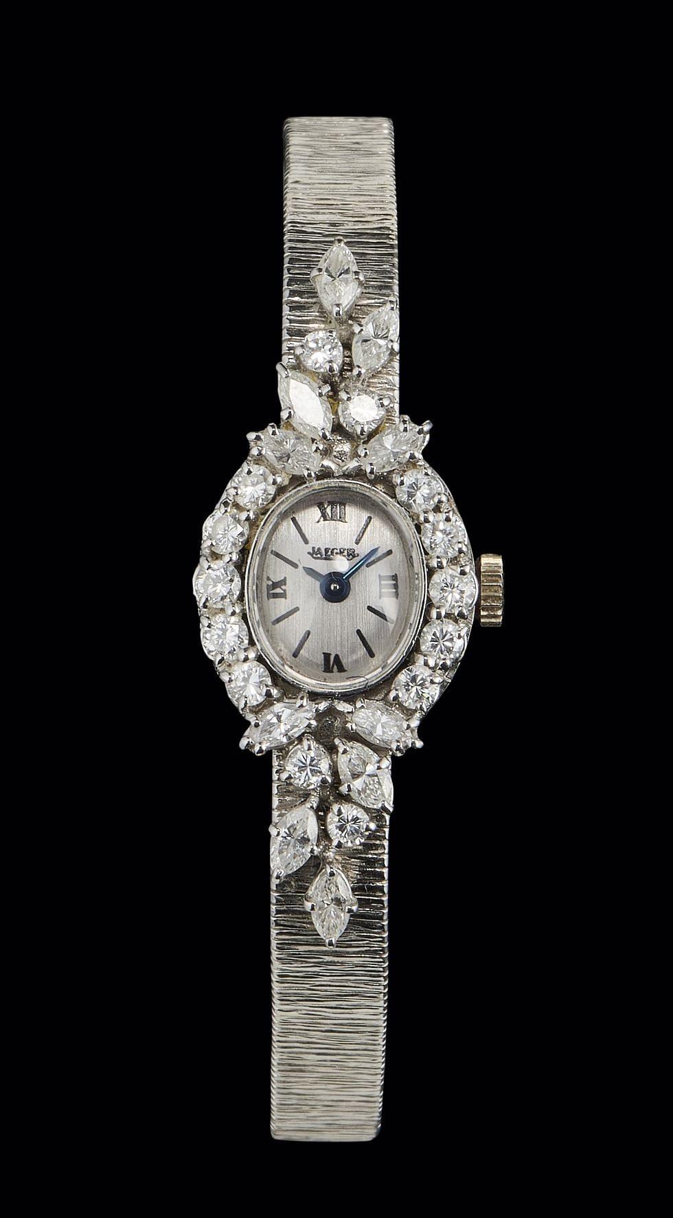 Jaeger, montre-bracelet ovale mécanique sertie de diamants taille brillant et navette