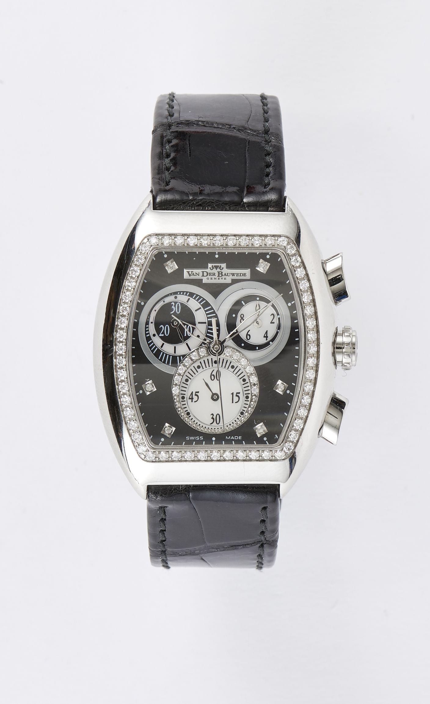 Van der Bauwede, Magnum XS, montre tonneau chronographe à quartz sertie de diamants