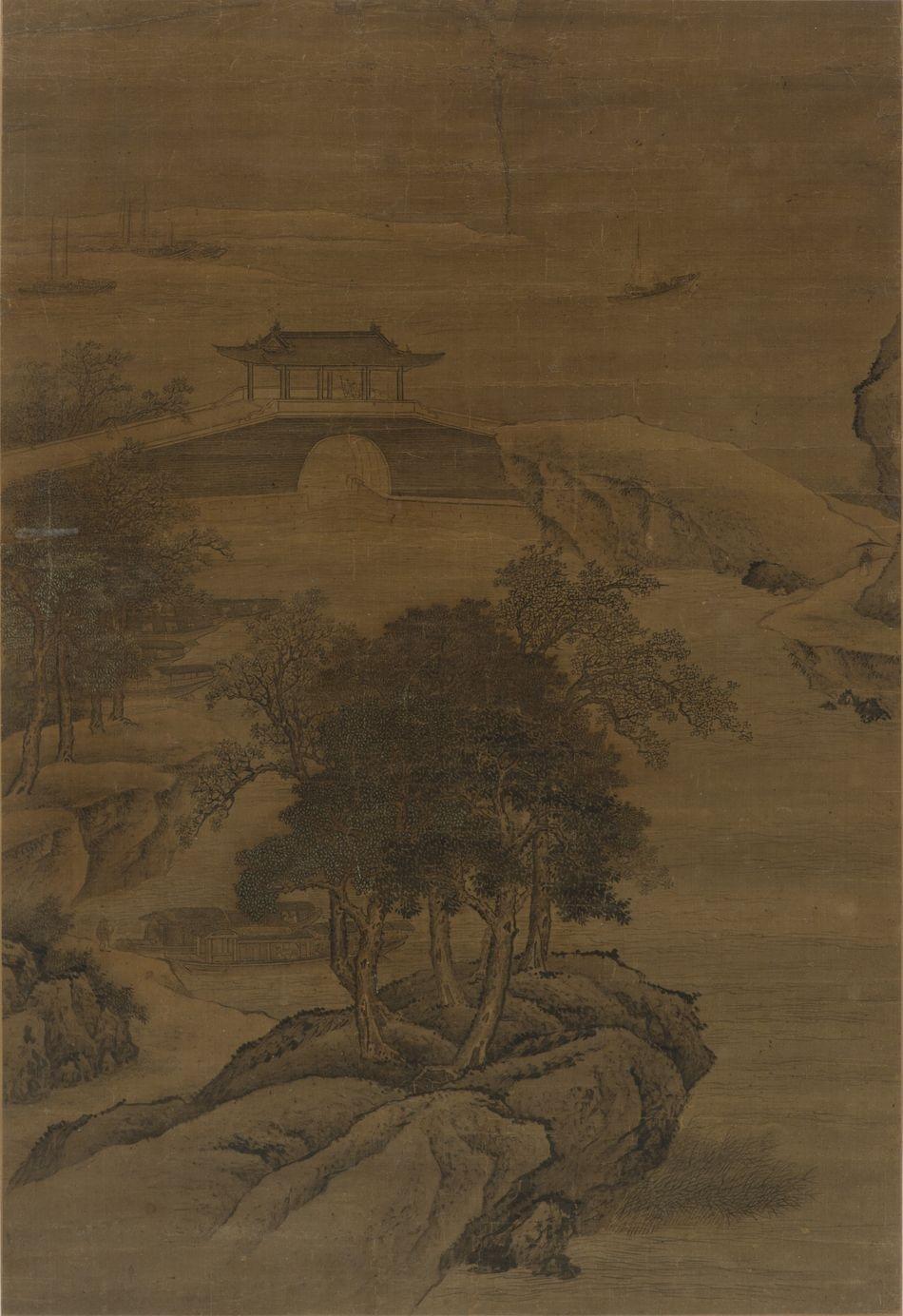Paysage de montagne et temple dans le style de Yuan