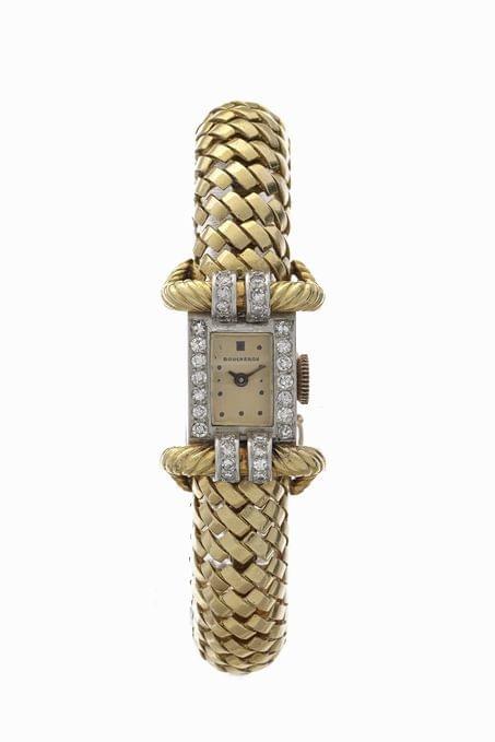 Boucheron, montre bracelet rectangulaire mécanique sertie de diamants
