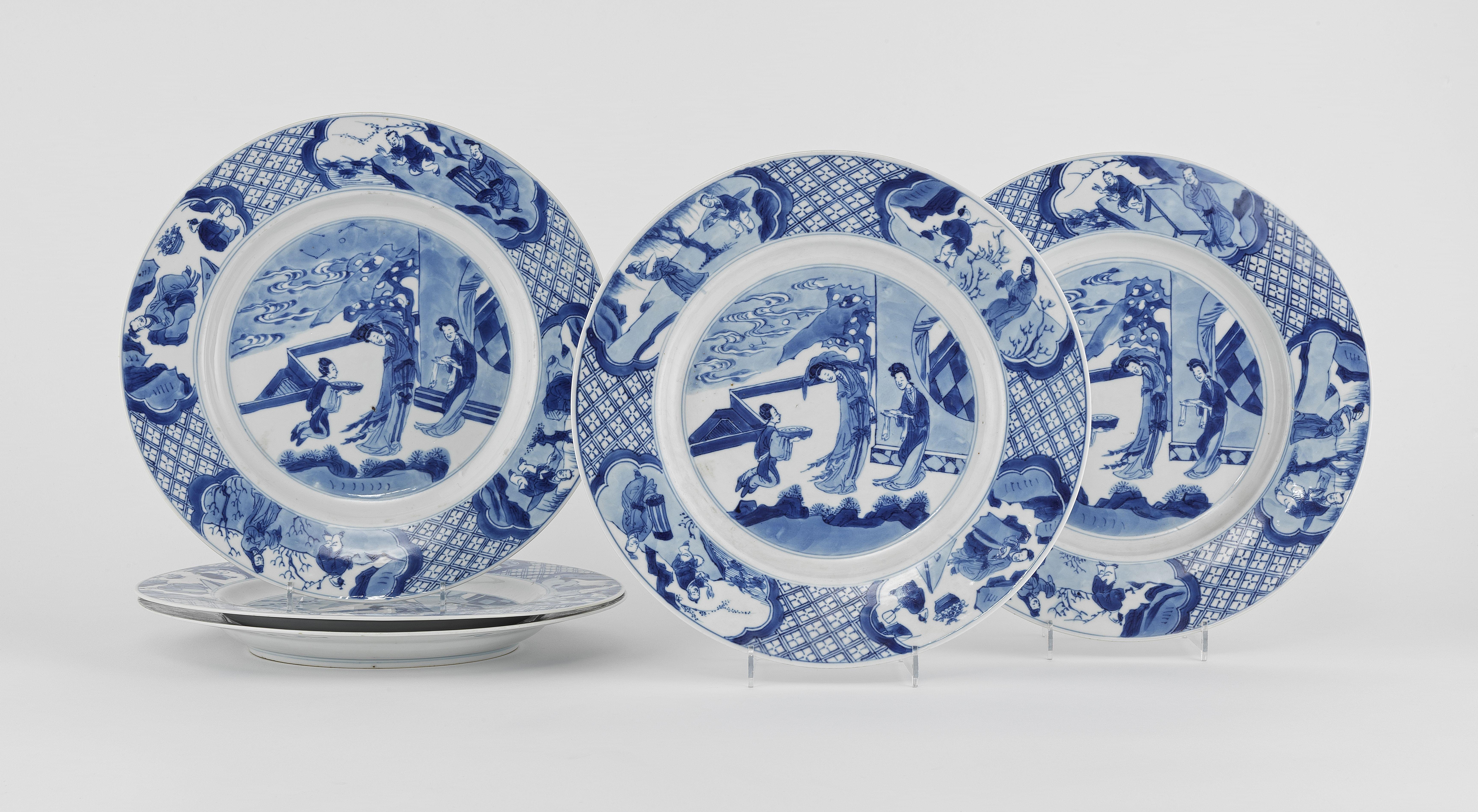 Suite de cinq assiettes, Chine, dynastie Qing (1644-1912), marque Chenghua apocryphe